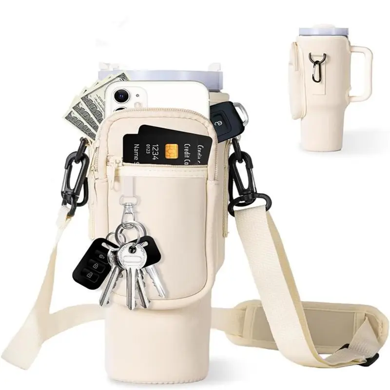 Portable Travel&nbsp;Water Bottle Holder with Adjustable Shoulder Strap&nbsp;Modern Water Bottle Storage Bag with Mountaineering Buckle Sports Water Bottle Ac