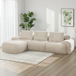 [Summervibes] 112'' L-Shaped Modular Boneless Sectional Sofa, Full-Foam Structure, Woven Fabric Upholstery & Compression Pack, Oversized Modern Living Room Couch, Long-Lasting Comfort. Ideal Cozy Home Furniture for Family, Couples & Parents