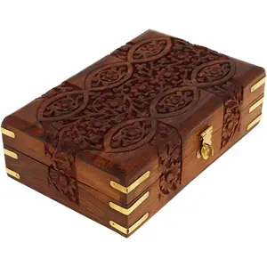 Handcarved Treasure Chest Wooden Decorative  Storage Box Eye Floral Design Multipupose Small Memory Keepsake Box Pretty  Box  Trinket Boxes - 8X5 Inch