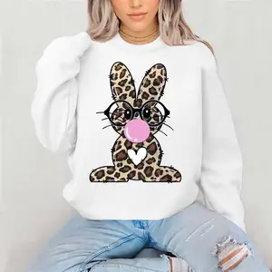 Leopard Bunny Sweatshirt/Hoodie/T-Shirt, Cute Easter Rabbit with Glasses & Bubblegum Graphic, Trendy Spring Bunny Shirt, For Women and For Girls