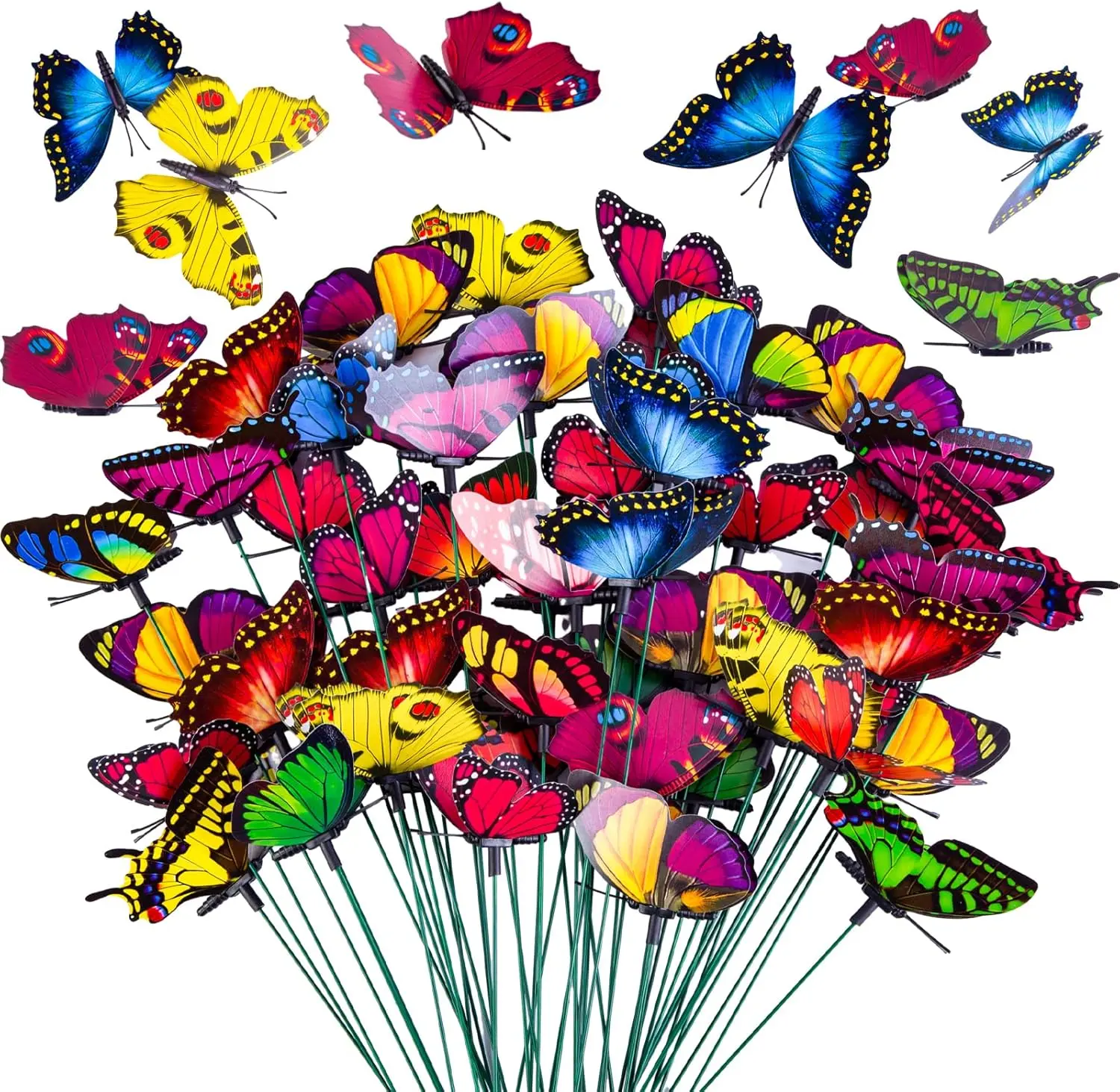 50PCS Butterfly Garden Decorations, 11.8 inch Butterfly Stakes Ornaments Artificial Waterproof Butterflies