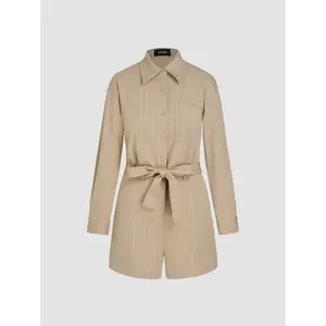 Cider [size 2-10] Collar Striped Button Pocket Romper With Belt SwimWeek