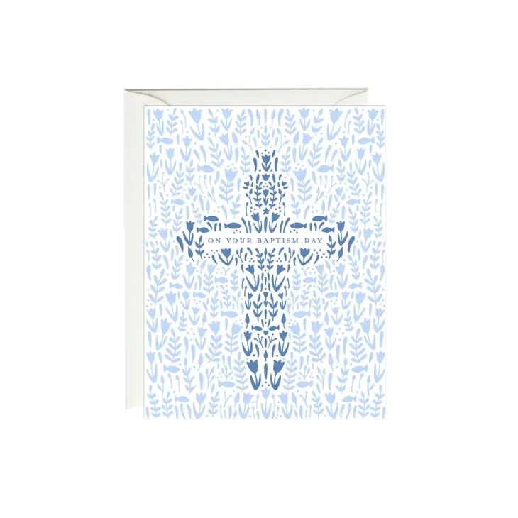{Paula & Waffle} Floral Baptism Cross Card