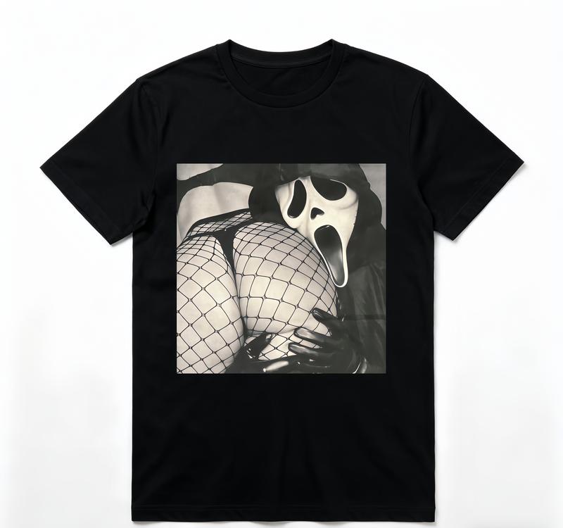 HAGBDH Y2K Retro Dark Graphic Tee - Oversized Unisex Black T-Shirt with Horror Mask Print, Vintage Streetwear for Halloween, Festivals or Daily Grunge, Soft 100% Cotton, Limited Release Casual Crewneck shirts men