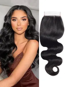 4x4 Transparent HD Lace Closure Body Wave Hair Closure Invisible Lace Closure 12A Brazilian Virgin Remy 100% Human Hair Frontal Closure Pre Plucked with Baby Hair Natural Black