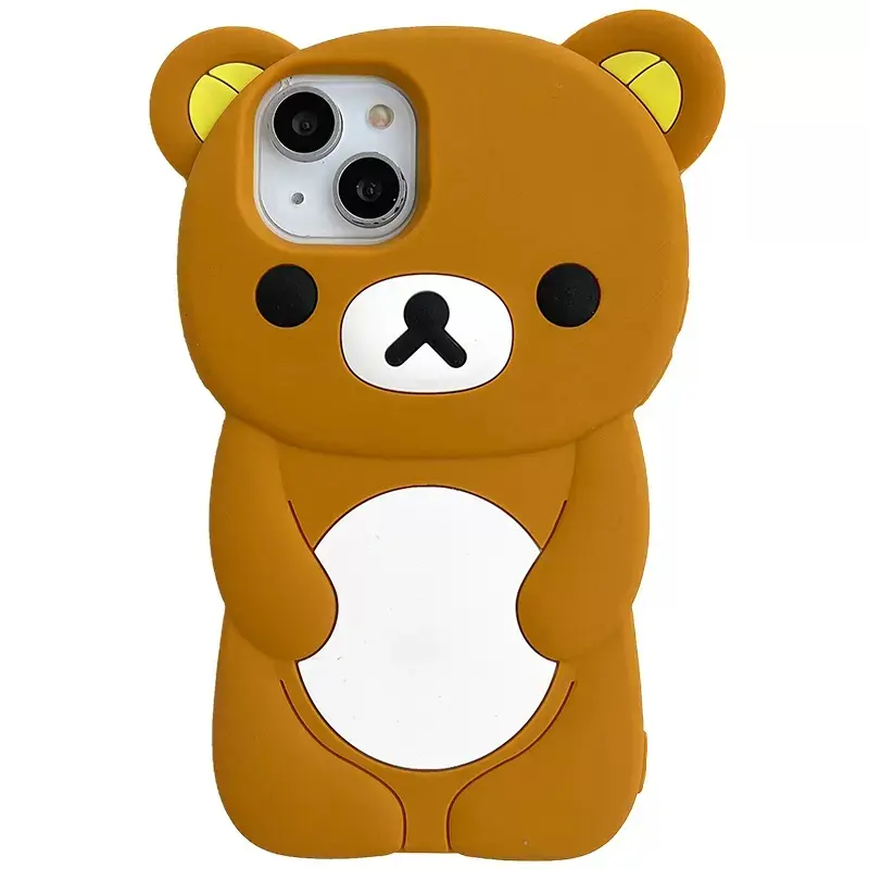 For iPhone 16 15 14 13 Pro Max Cute Rilakkuma Bear Soft Silicone Cover Case