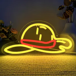 Glowing Fashion Straw Hat LED Wall Hanging Art Decor in Neon, Decorative Wall Light, USB-Powered Hat Store Wall Hanging Welcome Sign, Gift for Women & Men, Perfect for Dressing Room, Girls Party, Neon Accent Lights