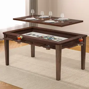 Avocahom Solid Wood Board Game Table with Removable Table Top,63"x40" Card tables Convertible Gaming & Dining Table,4–6 Player Game Table for Family & Game Night with Game Mat, 6 Cup Holders & Hobby Trays