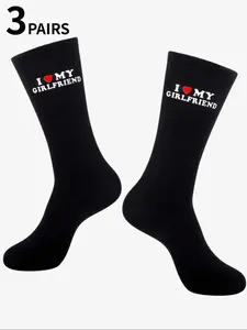 3 Pairs of "I Love My Girlfriend" Socks, Cute Gift Idea for Boyfriend Anniversary, Valentine's Day and Birthday, Creative Socks, Casual Stylish Socks