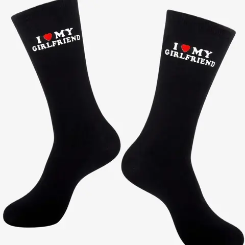 3 Pairs of "I Love My Girlfriend" Socks, Cute Gift Idea for Boyfriend Anniversary, Valentine's Day and Birthday, Creative Socks, Casual Stylish Socks, Sock Sets, Sock Packs