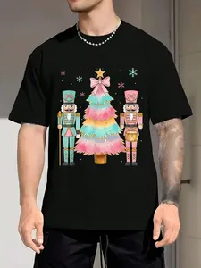 100% Cotton Pastel Nutcracker Soldier Pink Bow Christmas Tree Women Girl T-Shirt crew neck graphic t-shirt summer athletic style t-shirt