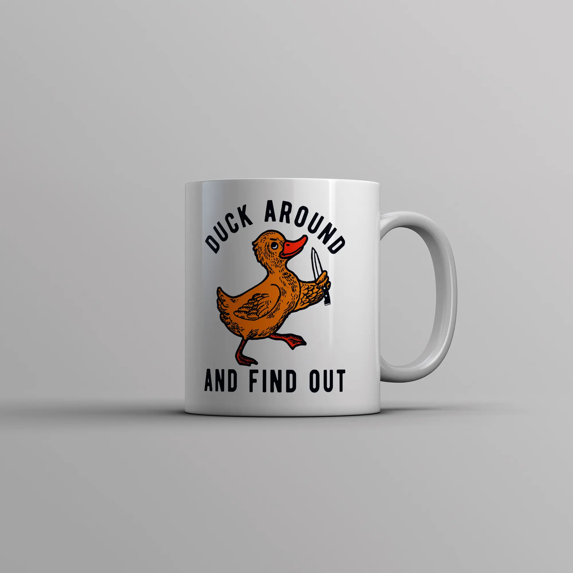 Duck Around and Find Out Mug Funny Threat Knife Ducks Joke Cup - 11oz Funny Coffee Mugs Ceramic Printed Drinkware Cup