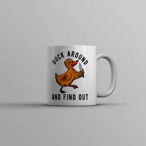 Duck Around and Find Out Mug Funny Threat Knife Ducks Joke Cup - 11oz Funny Coffee Mugs Ceramic Printed Drinkware Cup