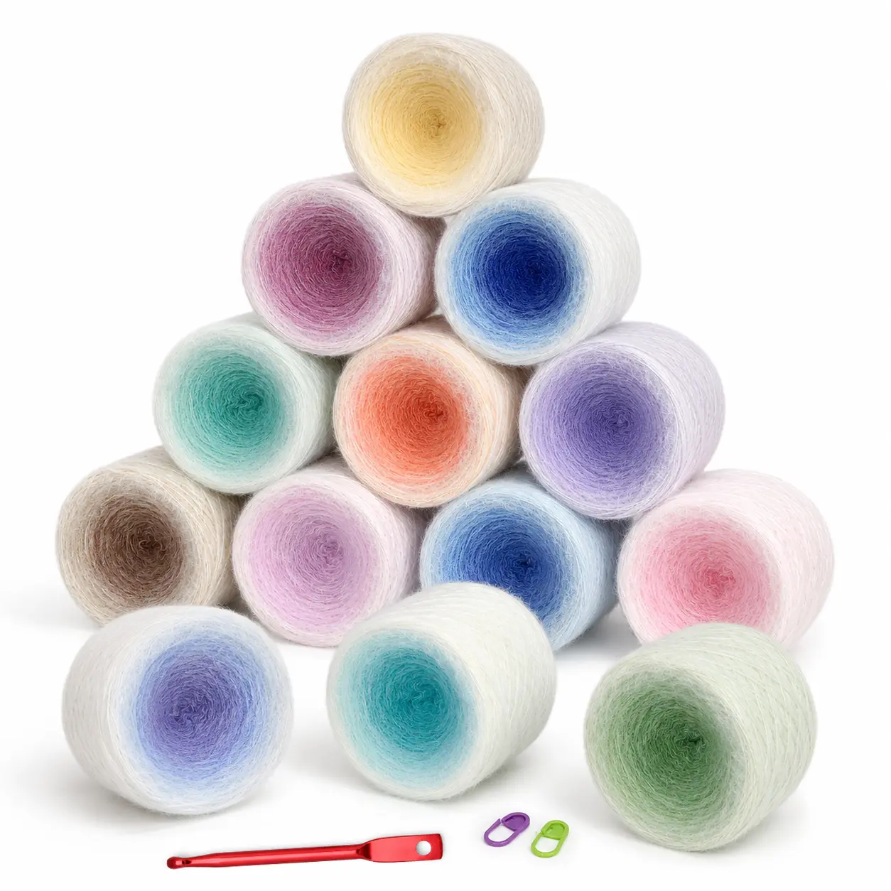 300g Long Pile Gradient Yarn Cake, Medium Soft Acrylic Yarn Skein, Nylon Blend, Soft Fluffy Crochet Thread & Knitting Yarn, Ombre Long Gradient Yarn for Shawl Blanket Scarf Sweater, Craft Projects, Crochet Supply