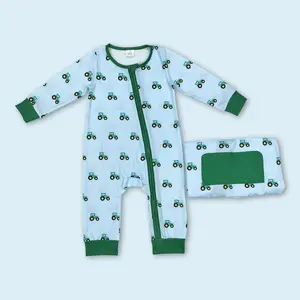 Baby Boy Farm Tractor Long Sleeve Zip Romper