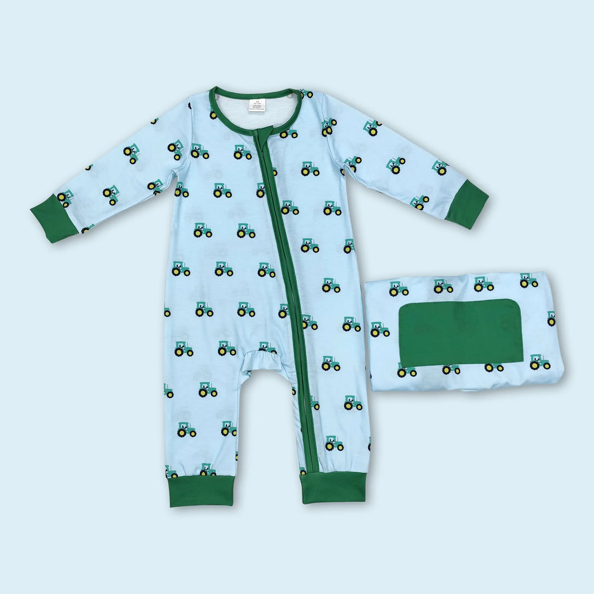 Baby Boy Farm Tractor Long Sleeve Zip Romper
