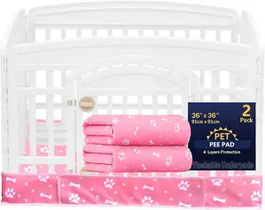 2 Pack  Playpen Bottom Pad Fits for 36 Inch 4 Panels Exercise Pet Playpen,  Crate Pad Puppy, Hoop and Loop Design (Note: Playpen Not Included). ()