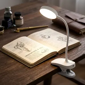 Dorm Essential Wall Mounted Clamp Light, 3 Color Portable Mini Clamp Light Table Lamp, Battery Powered Small Table Lamp with Clip, Reading Light for Books, Bunk Bed Headboard