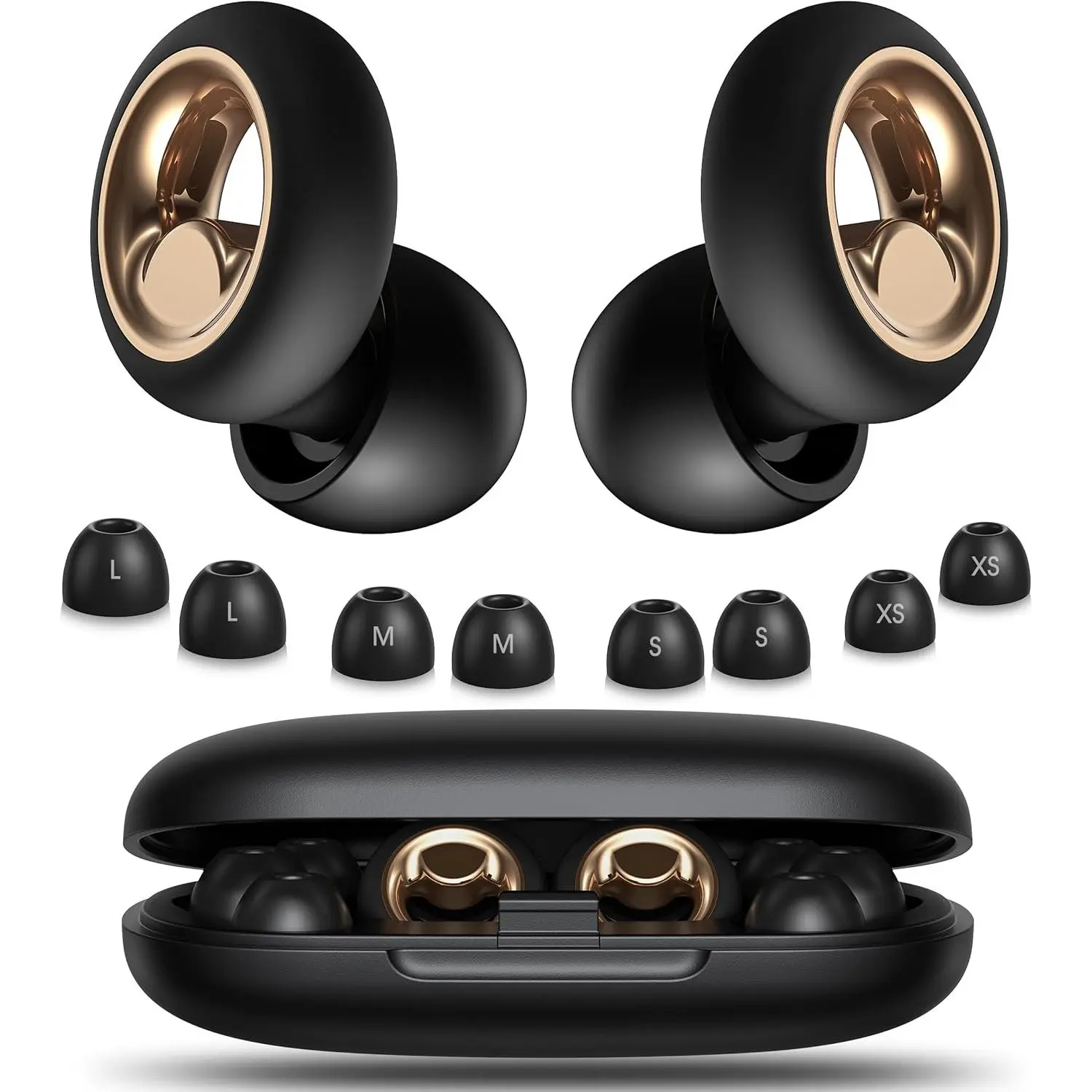 Reusable Silicone Ear Plugs - 45dB Rating Super Soft Noise Cancelling Hearing Protection, 8 Ear Tips Included, Black Audio Accessory for Sleeping, Work