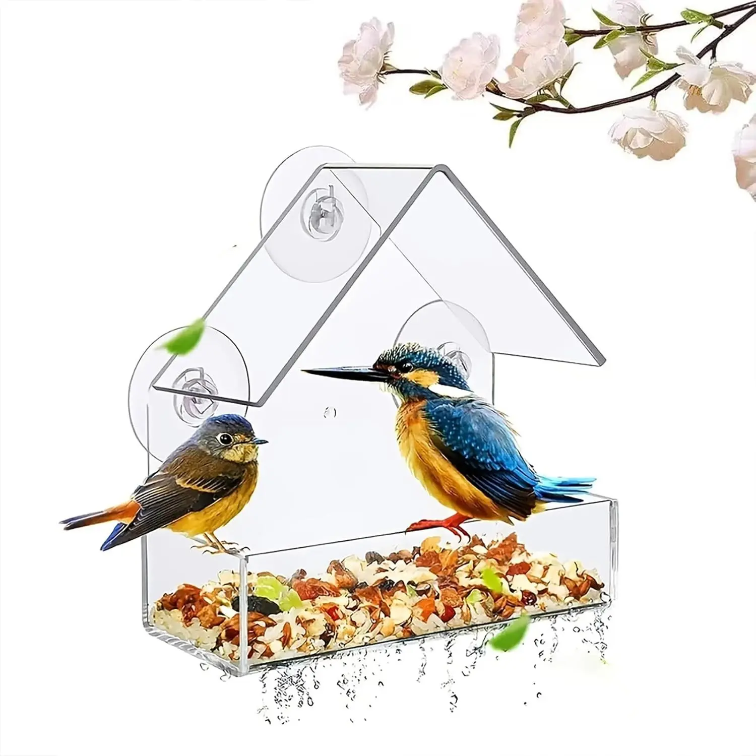 Acrylic Bird Feeder, Transparent Suction Cup, Window Mount, Rainproof, Parrot Bird Food Dispenser, Outdoor Home, Easy Clean, Bird Feeders For Outdoors