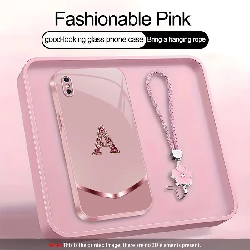Suitable for [iPhone Xs Max] high-end women's phone case🤩，a beautiful four-leaf clover lanyard is included🍀，simple yet sophisticated design, 26 English letters to choose from, printable patterns, non-glittery diamonds YM99