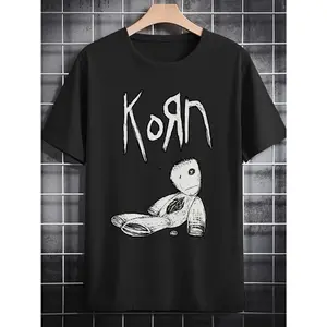 KORN Men's Casual Round-Neck T-Shirt, Print Design Men's Top, a Gift for Men. Round neck, breathable and quick-drying, comfortable fit, summer fashion, casual wear |   Graphic T-shirt |   Pure cotton stretch fabric. Men's gift