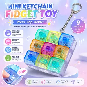 Stress Relief Keychain Toy with 9 Buttons, Portable Mechanical Keyboard Accessory, Colorful Silicone Keys for Adults & Women