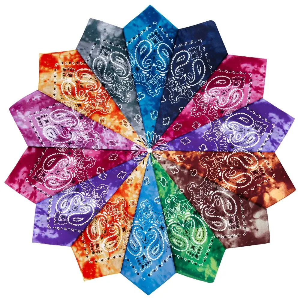 14 Pack Paisley Bandanas, Soft Polyester Head Scarves for Men & Women, Large 22x22 Inch Full-Color, Dual-Purpose Cowboy Style Headwear, Full-Color Head Scarves, Graphic Head Scarves