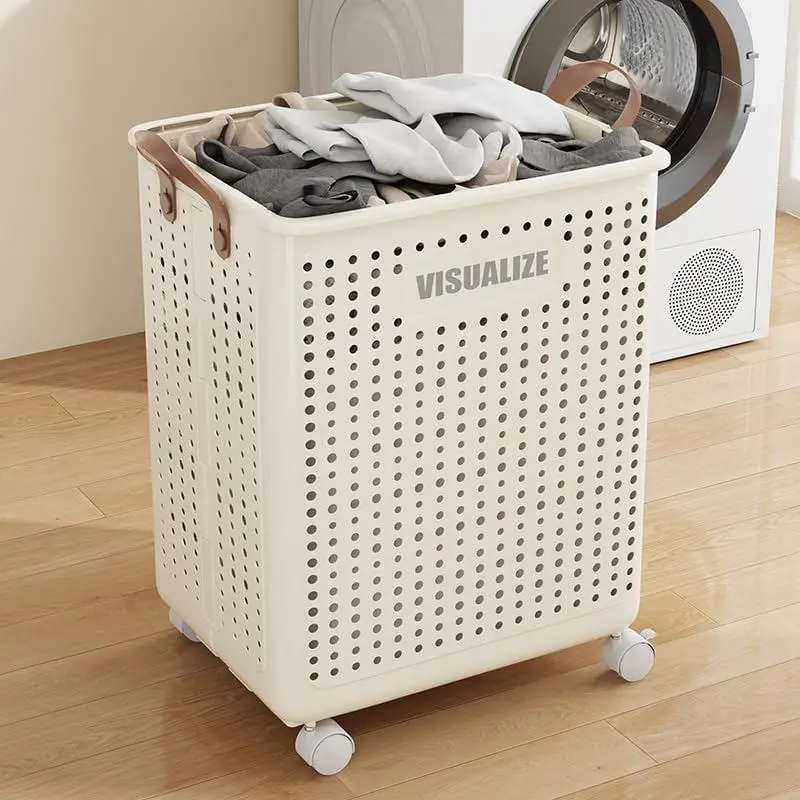 42L Rectangular Heavy-Duty Polypropylene Laundry Hamper - 4-Wheel Easy Glide Roller, Carry Handle, Lightweight Collapsible Modern Design, Wet+Dry Function, Foldaway Storage for Bedroom, Kid Room Home Organization & Liftless Laundry Days