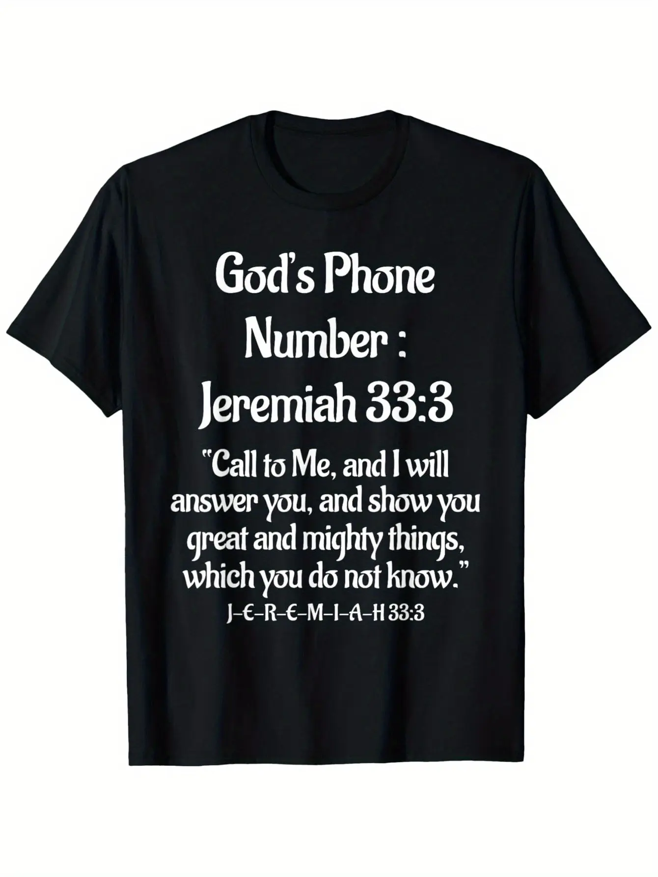 Plus Size Jeremiah 33:3 Bible Verse T-Shirt God'S Phone Number Call to Me Religious Tee, Black with White Scripture, Lightweight All-Season Christian Apparel for Church, Prayer, Casual Attire - Jeremiah