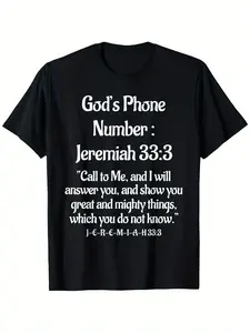 Plus Size Jeremiah 33:3 Bible Verse T-Shirt God'S Phone Number Call to Me Religious Tee, Black with White Scripture, Lightweight All-Season Christian Apparel for Church, Prayer, Casual Attire - Jeremiah