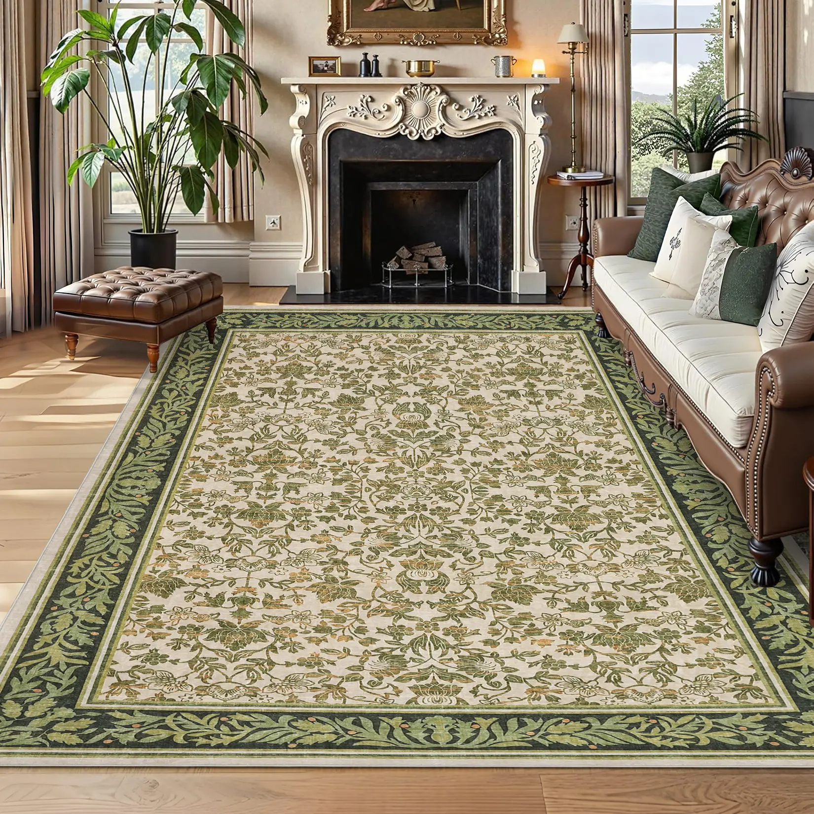 Vintage-style Printed Rug Bohemian Floral Design Washable Non-slip Low-Pile Rug for Living Rooms Bedrooms Dining Rooms and Hallways Interior Decor rug son sale indoor outdoor carpet