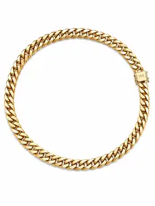 ⑧①SPACEICE 12mm 14K-Real-Gold Plated Miami Cuban Plain Chain for Hip-hop wear - 18-24 inches street style daily outfit necklace accessories for men/women