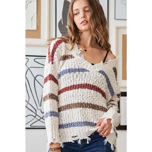 ADORA Frayed Edge Stripe Sweater