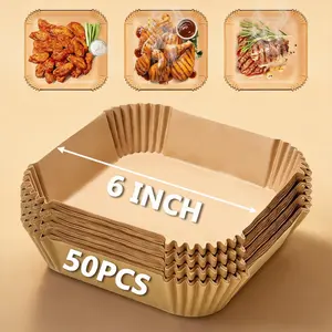 6-Inch 50pcs Disposable Silicone Air Fryer Paper Liners, Thickened, Enlarged, Oil-Absorbent, High-Temperature Resistant, Non-Stick, No-Clean, Universal for Camping Baking & Frying