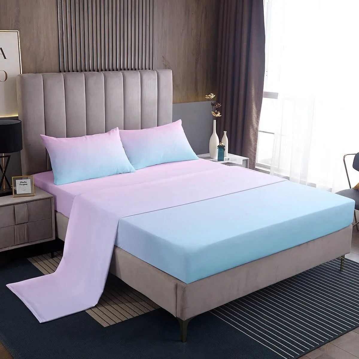 Ombre Bed Sheets Set Ombre Effects Sheet Set Abstract Art Design Sheets with Deep Pocket Fitted Sheet Ultra Soft Modern Pink Blue Decor Bedding Set