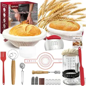 Sourdough Bread Baking Supplies, Sourdough Starter Kit with Cotton Rope Oval & Round Bread Proofing Basket and Sourdough Starter Jar, Artisan Bread Making Kit Ideal Gift for Bakers, Women Wife Mom Red