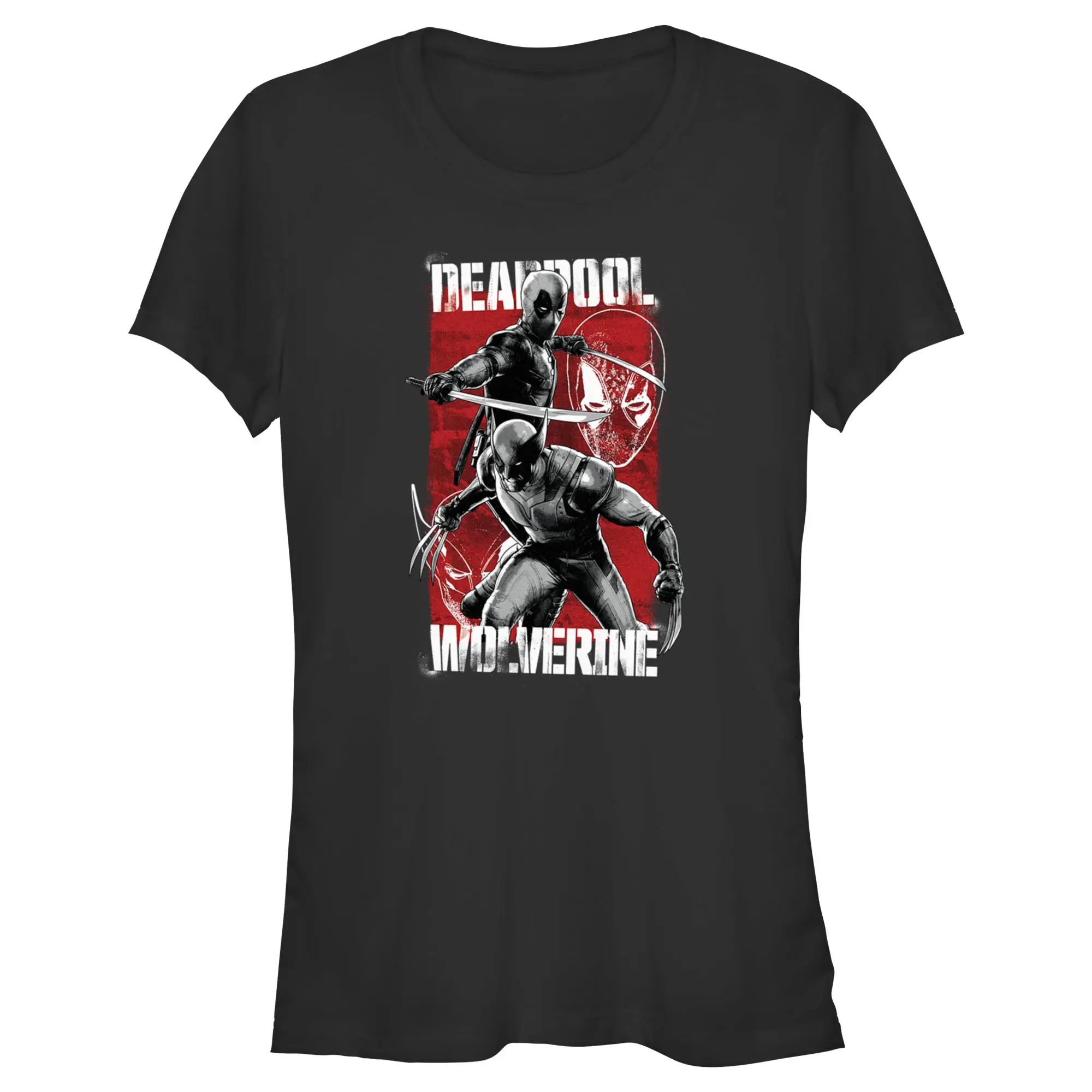 Junior's Marvel: Deadpool & Wolverine Grayscale Poses T-Shirt