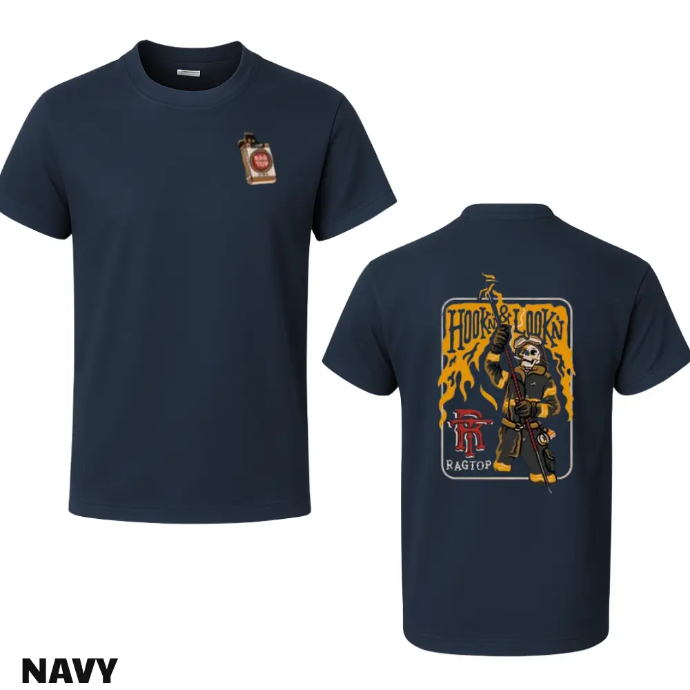 Hook & Lookn Firefighter T-Shirt – Vintage Fire Rescue Graphic, Bold Firefighter Apparel, Fun Fire Rescue Gift, Unisex Menswear & Womenswear Tops Collection, Gift Shirt