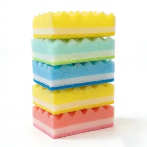 5-Piece Macaron Color Wave Thick Cleaning Sponge Set, Dual-Sided High Elasticity Durable Kitchen Bathroom Household Cleaner