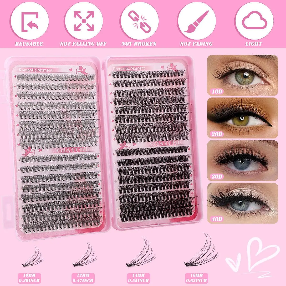 640 Cluster D Curl False Eyelashes Set, Eyelash Extensions, Natural Dense Fluffy Lush Look, Includes Tweezers & Glue, DIY Extension Kit for Daily Use
