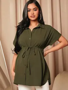 MaterniWear Maternity Solid Color Batwing Sleeve Belted Casual Blouse