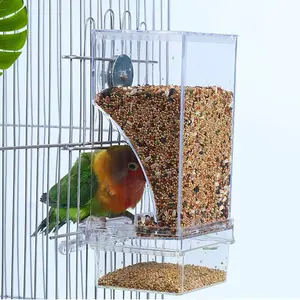 No Mess Bird Cage Feeder Automatic Parrot Seed Feeders with Perch  Transparent Seed  Container Cage Accessories for Small and Medium Parakeets Lovebirds
