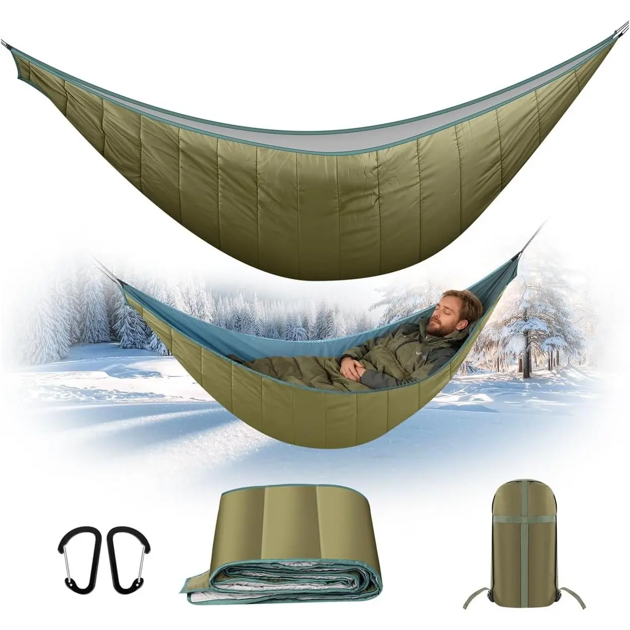 Hammock Underquilt, Insulated Camping Quilt for Warm Sleeping, Easy to Setup and Packable for Camping, Hiking, Travel, Beach, Backyard, Patio (Army Green)