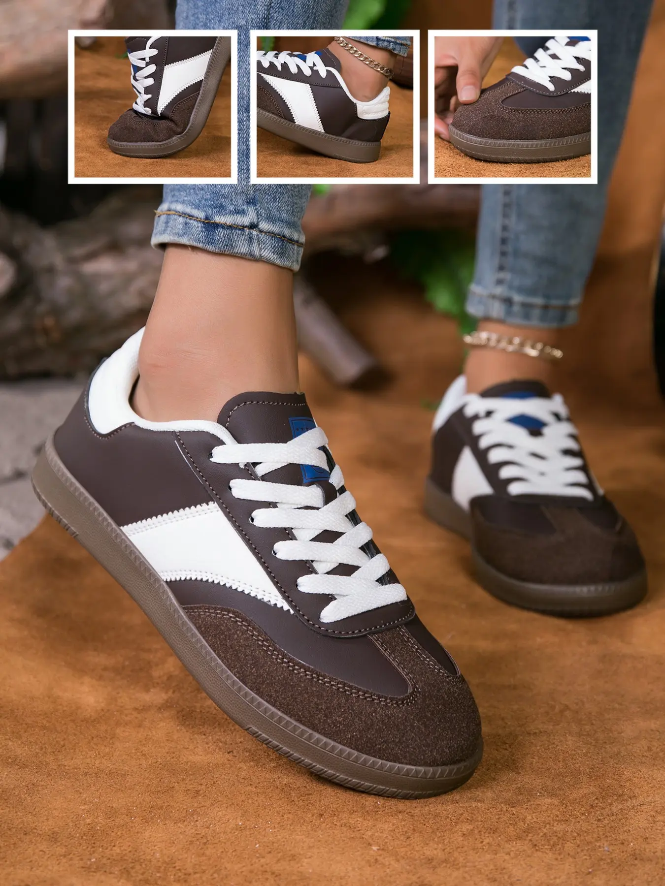 Women's Breathable Striped Sneakers, All-Season PU Leather Casual Shoes, Korean Style Low Top Sports & Leisure Footwear