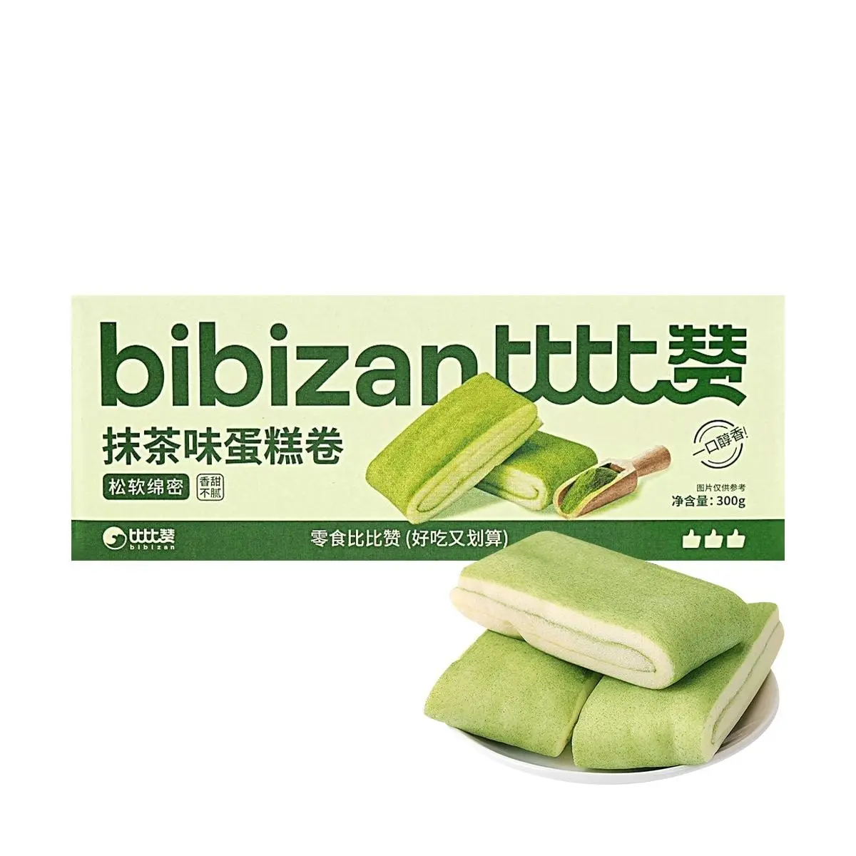 BiBiZan Matcha Swiss Roll Cake 300g Fresh Short Shelf Life Breakfast Pastry Afternoon Tea Snack – Delicate Layers, Soft & Airy, Rich & Mellow Flavor