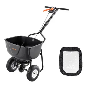 VEVOR Walk Behind Spreader, 60LBS Capacity, Push Spreader with Hopper Grate, 0-9.8 ft Spreading Width, 8 in All Terrain Pneumatic Tires, Garden Lawn Broadcast Spreaders, for Seed, Fertilizer