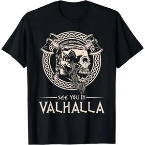 Cotton Short Sleeve See You In Valhalla Viking T-Shirt for Men Women