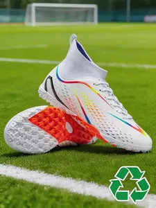Youth High-Top Football Shoes, Soccer Shoes, Rubber Sole, All-Season Sporty Sneakers, PU Leather, All over Print, Ideal for Training and Sports, Football Boots