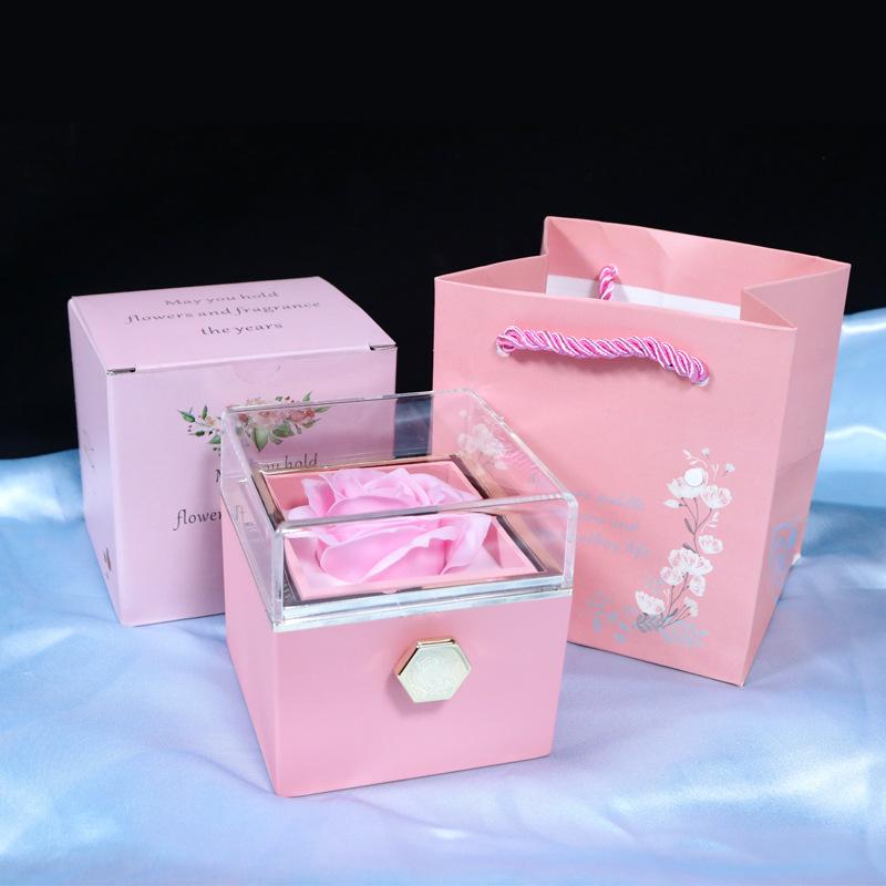 Rotating Soap Flower Rose Gift Box Creative Rotating Rose Jewelry Packaging Box Valentine's Day Gift For Women Gifts for Women  Jewelry Gift Box  Necklace Box